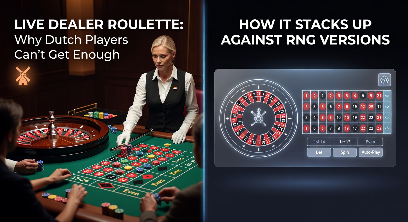 Vergelijkingsscherm van live dealer versus RNG roulette interfaces met wielen en statistieken