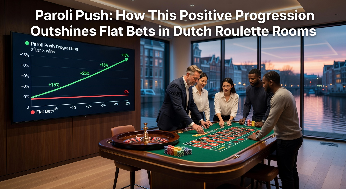 Grafiek met vergelijking van Paroli Push en flat bets curves in een roulette sessie, tonen hogere pieken voor progressie
