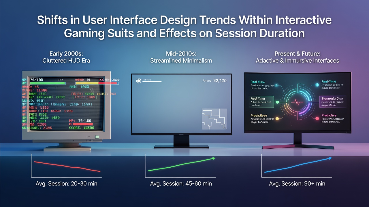Gebruikersinteractie in een gaming suite met gepersonaliseerde interface-elementen en sessie-tracking visuals