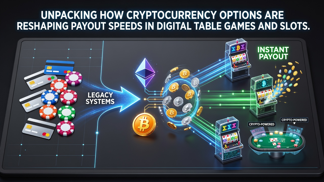 Illustratie van cryptovaluta transacties die snelle uitbetalingen in online casino spellen versnellen