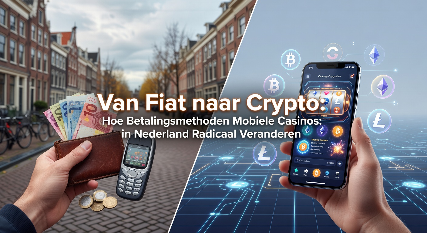 Smartphone met cryptocurrency wallet en mobiel casino interface, symboliserend de transitie van traditionele betalingen naar crypto in Nederlandse gokapps